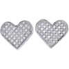 Diamond Heart Earrings Ladies Pave Studs 12.75mm in Sterling Silver 0.25 Ct.