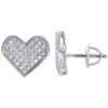 Diamond Heart Earrings Ladies Pave Studs 12.75mm in Sterling Silver 0.25 Ct.
