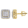 10K Yellow Gold Round Diamond Studs Halo Frame 9.50mm Square Earrings 0.51 Ct.