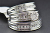 Diamond Trio Set Round Cut Engagement Ring Wedding Band Sterling Silver .35 Ct