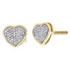 Diamond Heart Studs 10K Yellow Gold Fashion Round Pave Design Earrings 0.22 Tcw.