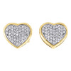 Diamond Heart Studs 10K Yellow Gold Fashion Round Pave Design Earrings 0.22 Tcw.