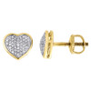 Diamond Heart Studs 10K Yellow Gold Fashion Round Pave Design Earrings 0.22 Tcw.