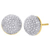 10K Yellow Gold Round Diamond Domed Half Circle Earrings Pave 3D Studs 0.70 Ct.