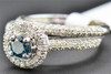 Diamond Bridal Set Blue Solitaire Engagement Ring Round Cut Band 14K White Gold