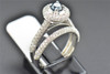 Diamond Bridal Set Blue Solitaire Engagement Ring Round Cut Band 14K White Gold