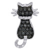 10K White Gold Diamond Black Cat Pendant Ladies Necklace 0.33 Ct.