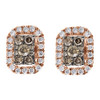 Brown Diamond Earrings 14K Rose Gold Round Square Design Fashion Studs 0.70 Tcw.