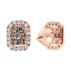 Brown Diamond Earrings 14K Rose Gold Round Square Design Fashion Studs 0.70 Tcw.