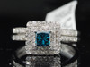 Blue Diamond Princess Cut Solitaire Engagement Ring White Gold Wedding Set