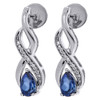 Diamond Pear Created Blue Sapphire Dangle Earrings Infinity White Gold 1.15 Tcw