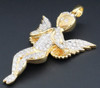 Angel Diamond Pendant 10K Yellow Gold Fully Iced Out Flying Wings Charm 2.25 Ct.