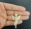 Angel Diamond Pendant 10K Yellow Gold Fully Iced Out Flying Wings Charm 2.25 Ct.