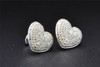 Diamond Heart Studs 10K White Gold Round Cut 0.90 Ct Love Earrings