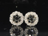 Black Diamond Flower Earrings 14K White Gold Round Halo Studs 1 Tcw.