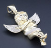 Diamond Mini 3D Angel Pendant 10K Yellow Gold Round Cut Wings Charm 0.85 Ct.
