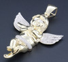 Diamond Mini 3D Angel Pendant 10K Yellow Gold Round Cut Wings Charm 0.85 Ct.