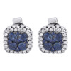 Diamond Solitaire Blue Sapphire Earrings Ladies White Gold Square Studs 0.70 Tcw