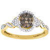 Brown Diamond Oval Right Hand Band 10K Yellow Gold Round Cocktail Ring 0.25 Ct