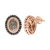 Brown Diamond Earrings Ladies 10K Rose Gold Round Pave Oval Studs 0.52 Tcw.