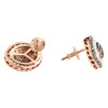 Brown Diamond Earrings Ladies 10K Rose Gold Round Pave Oval Studs 0.52 Tcw.