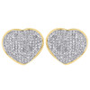 Diamond Heart Studs Ladies 14K Yellow Gold Round Cut Domed Earrings 0.53 Tcw.