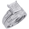 Diamond Trio Set Engagement Ring 10k White Gold Round Pave Wedding Band 1/3 Ct.