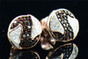 Red Diamond Yin Yang Earrings 10K Rose Gold Round Cut Pave Studs 0.21 Tcw.