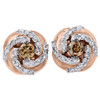 10K Rose Gold Solitaire Brown Diamond Studs Ladies 9.10mm Swirl Earrings 0.50 Ct