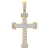 10K Yellow Gold Real Diamond Mini Cross Pendant 1.75" Mens Dome Charm 1/5 ct.