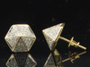 Diamond Pointed Hexagon Earrings 10K Yellow Gold Round Pave Studs 3/4 Tcw.