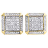 Diamond Earrings 10K Yellow Gold Round Cut Square 3D Design Studs 0.35 Tcw.