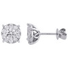 14K White Gold Real Round Diamond 4-Prong Cluster Studs 7.75mm Earrings 1.11 CT.