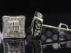 Diamond Square Earrings Ladies 10K White Gold Round Pave Studs 0.15 Tcw.