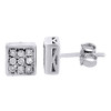 Diamond 3D Square Earrings .925 Sterling Silver Round Design Studs 0.05 Ct.