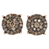 10K Rose Gold Brown Diamond Studs Ladies 10mm Circle Flat Earrings 1 Ct.