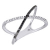 10K White Gold Black Diamond Ladies Criss Cross Fashion Right Hand Ring 0.16 Ct