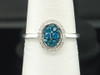 Blue Diamond Oval Fashion Ring 10K White Gold Flower Cocktail Band 0.40 Ct.