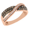 10K Rose Gold Brown Diamond Swirl Wedding Band Bypass Anniversary Ring 0.49 Ct.