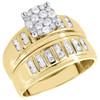 Ladies 14K Yellow Gold Diamond Engagement Ring Trio Set Mens Wedding Band .80 Ct