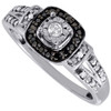 Black Diamond Halo Fashion Ring White Gold Solitaire Round Cocktail Band .20 Ct.