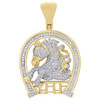 10K Yellow Gold Diamond Good luck Horseshoe Rearing Horse Pendant Charm 1.40 Ct.