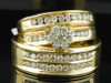Flower Diamond Trio Set 14K Yellow Gold Round 3 Piece Matching Wedding Ring