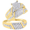 Diamond Trio Set 10K Yellow Gold Ladies Engagement Ring Mens Wedding Band .80 Ct