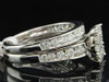 Ladies 14K White Gold Diamond Engagement Ring Halo Set Wedding Band Bridal Set