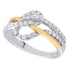 10K Yellow & White Gold Real Diamond Crossover Loop Cocktail Ring Band 5/8 CT.