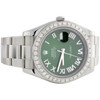 Mens DateJust II Rolex 116300 Diamond Watch 41mm Green Roman Numeral Dial 3 CT.