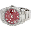 Mens DateJust II Rolex 116300 Diamond Watch 41mm Red Roman Numeral Dial 3 CT.