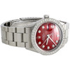 Mens Rolex 36mm DateJust Diamond Watch Oyster Steel Band Custom Red Dial 2 CT.