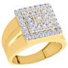 Real 10K Yellow Gold & Cubic Zirconia Tiered Wide Top Pinky Ring Mens Band 14mm